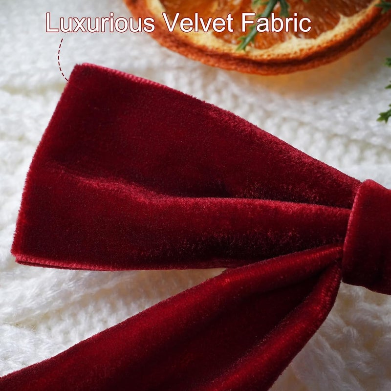 Zesua Christmas Decorations - Christmas Bows - 24 Pcs 7 x 6 inch Medium Wine Red Velvet Bows for Christmas Tree - Burgundy Xmas Ribbon Ornaments - Home Decor for Wreath Garland Gift Wrapping Wedding Party - Image 3